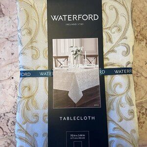NEW Waterford Luxury Linens Cream & Gold Anya Scrolls 70" x 144"